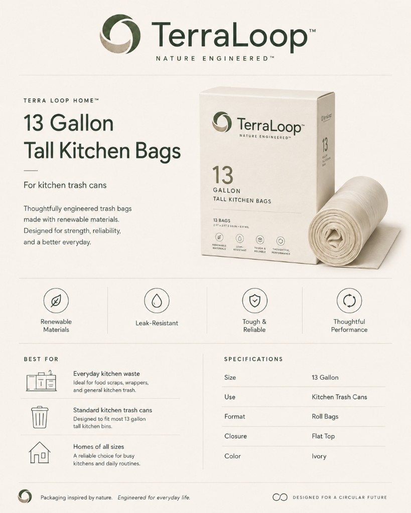 100% Compostable Trash Bags — 13 Gallon · Kitchen trash cans