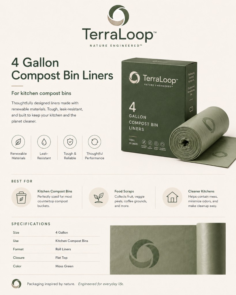 100% Compostable Trash Bags — 4 Gallon · Kitchen compost bins