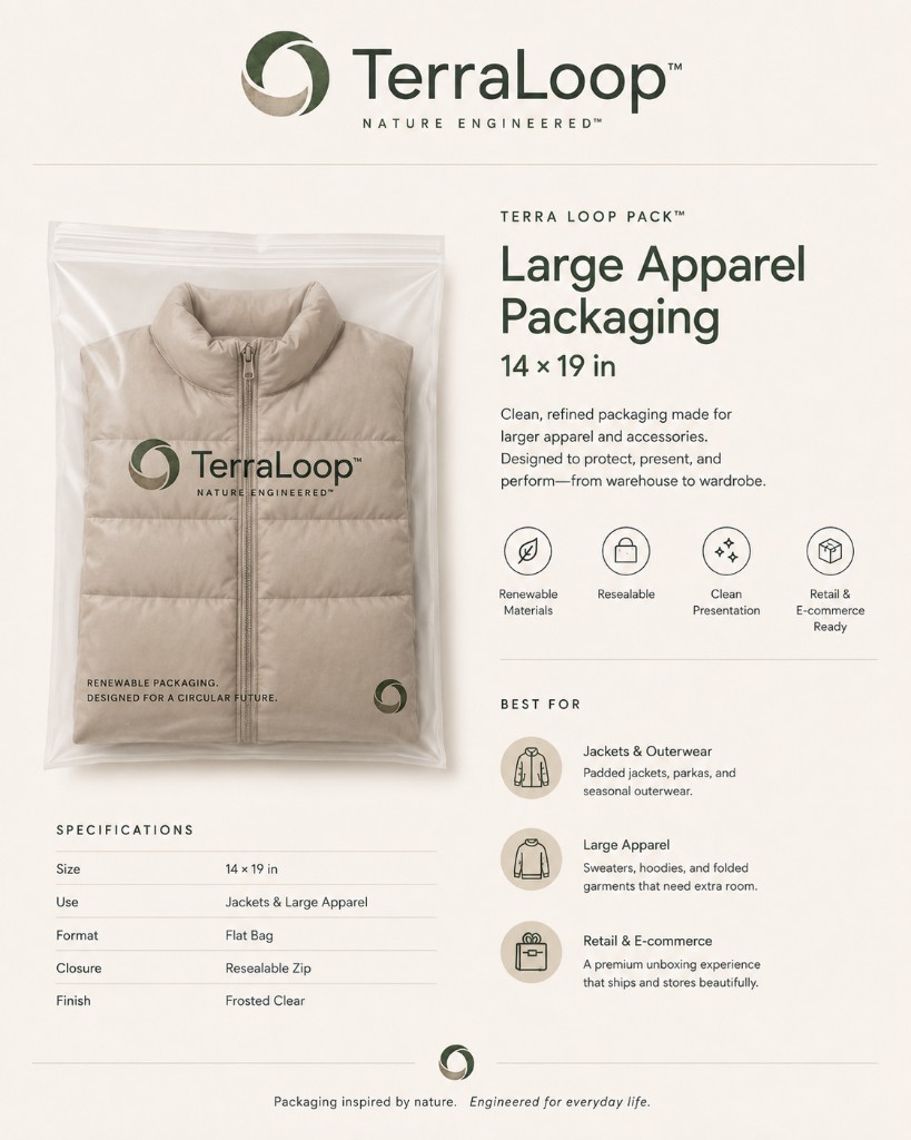 100% Compostable Premium Clothing Bag — 16 × 20 in