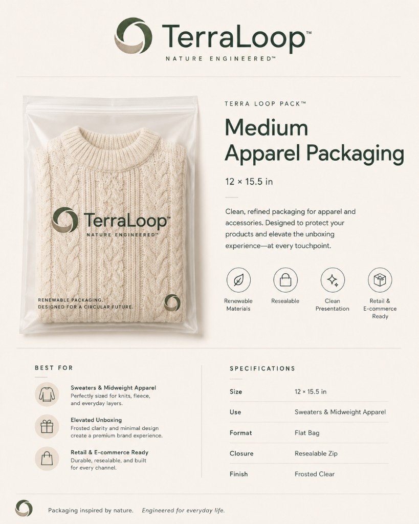 100% Compostable Premium Clothing Bag — 12 × 18 in